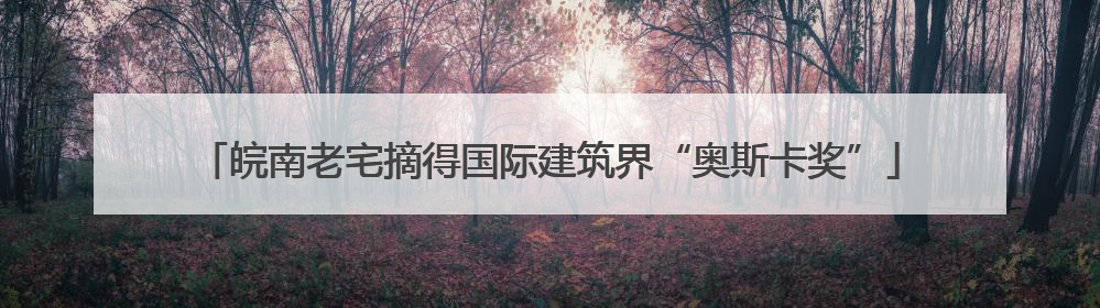 皖南老宅摘得国际建筑界“奥斯卡奖”